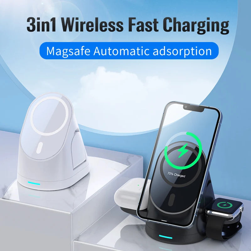 Magnetic wireless charger vertical three in one wireless charging stand suitable for Apple phones headphones and watcheser