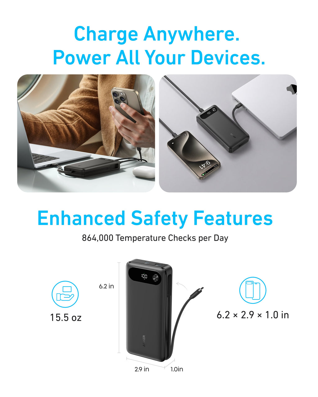 Anker 20K 87W Power Bank with Built-In USB-C Cable