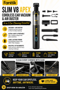 Fanttik Slim V8 APEX Cordless Car Vacuum & Air Duster – Portable 4-in-1 Car Cleaning Essential