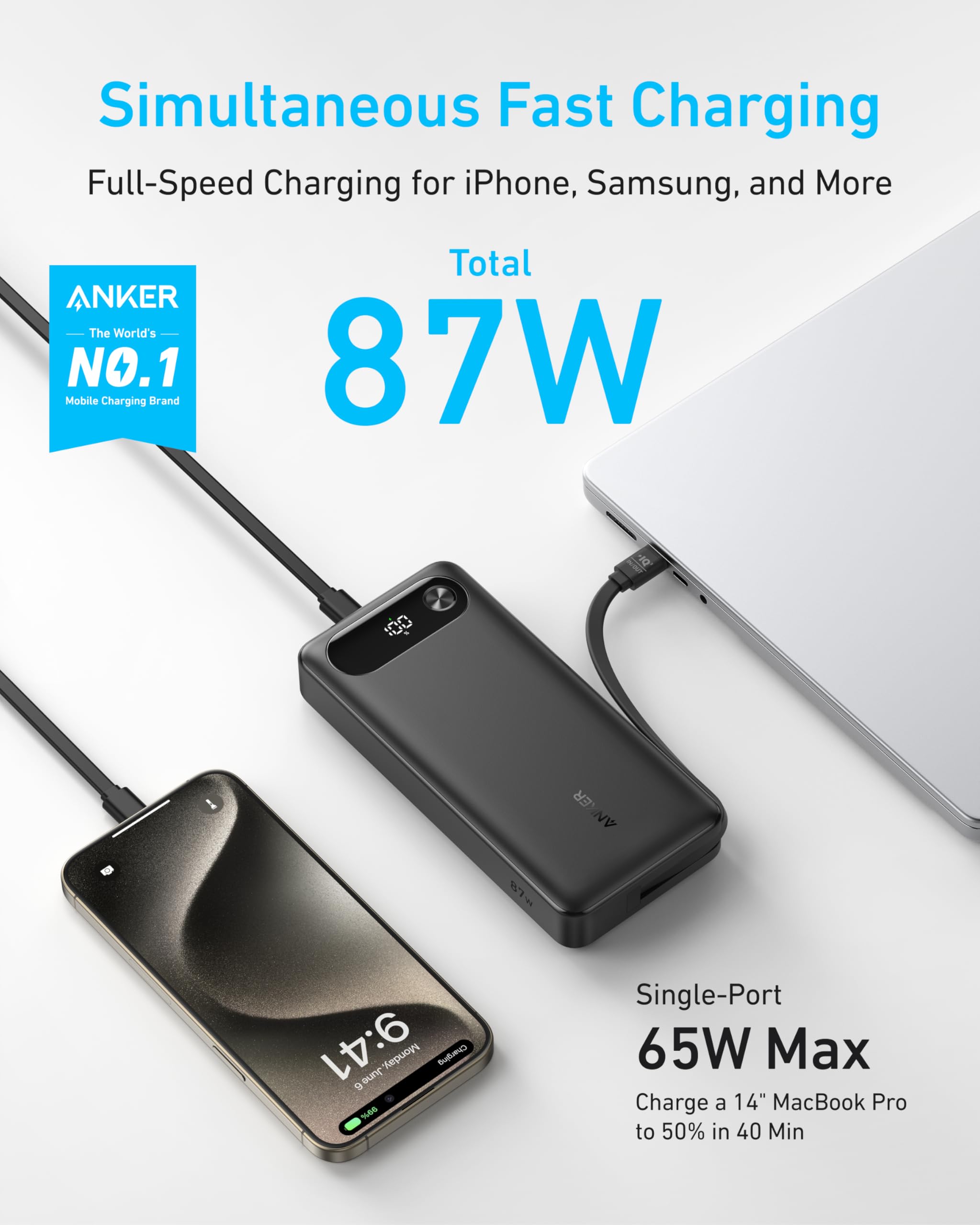 Anker 20K 87W Power Bank with Built-In USB-C Cable