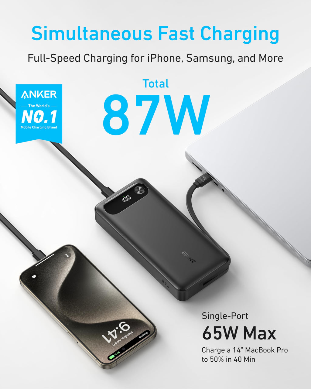 Anker 20K 87W Power Bank with Built-In USB-C Cable